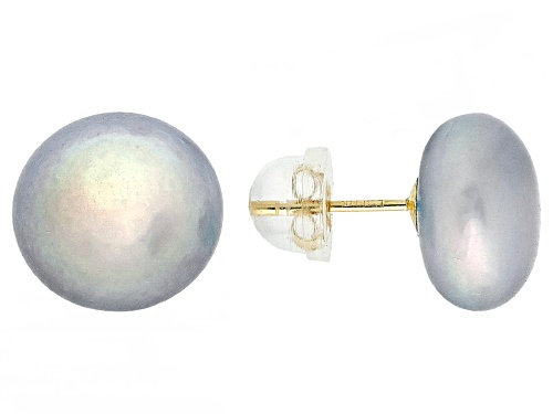 11-11.5mm Silver Cultured Freshwater Pearl 14k Yellow Gold Stud Earrings