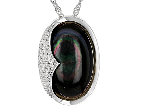 Photo of Tahitian Mother-Of-Pearl And White Zircon Rhodium Over Sterling Silver Pendant With Chain