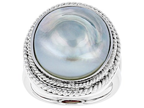 20mm Platinum Cultured South Sea Mabe Pearl Rhodium Over Sterling Silver Ring - Size 7
