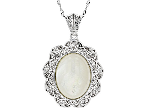Photo of White South Sea Mother-of-Pearl Rhodium Over Sterling Pendant With Chain