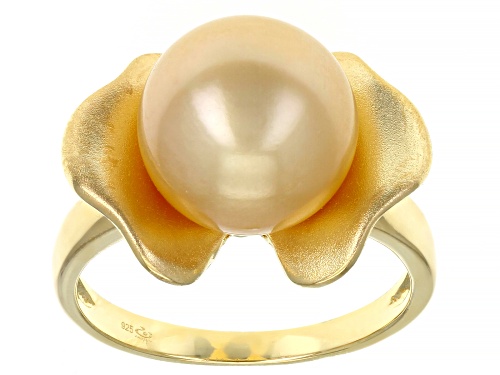 10-11mm Golden Cultured South Sea Pearl 18k Yellow Gold Over Sterling Silver Ring - Size 12