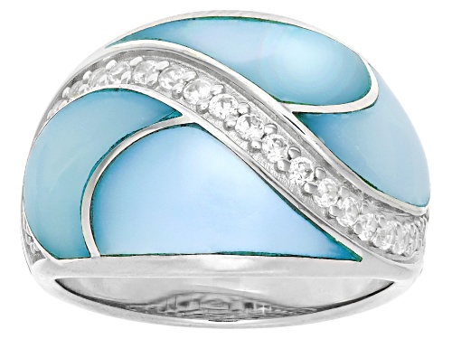 Photo of Blue South Sea Mother-Of-Pearl and White Zircon Rhodium Over Sterling Silver Ring - Size 6