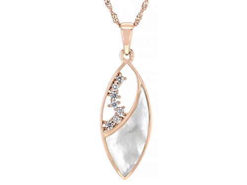 White South Sea Mother-of-Pearl & White Zircon 18k Rose Gold Over Silver Pendant with Chain