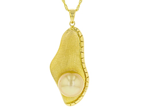 Photo of 12-13mm Golden Cultured South Sea Pearl 18k Yellow Gold Over Sterling Silver Pendant With Chain