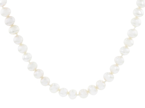 6mm White Cultured Freshwater Pearl Rhodium Over Sterling Silver 28 Inch Strand Necklace - Size 28