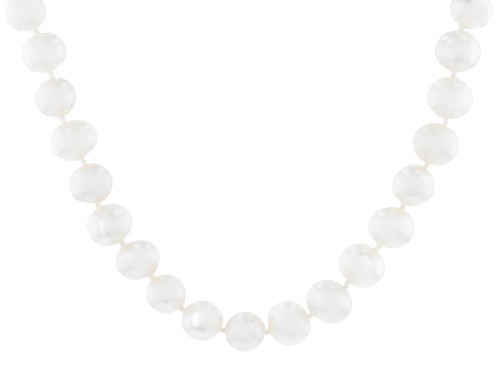 7-8mm White Cultured Freshwater Pearl Rhodium Over Sterling Silver 18 Inch Strand Necklace - Size 18