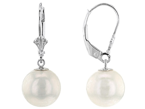 10-11mm White Cultured Freshwater Pearl Rhodium Over Sterling Silver Drop Earrings