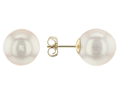 10-11mm White Cultured Freshwater Pearl 14k Yellow Gold Stud Earrings