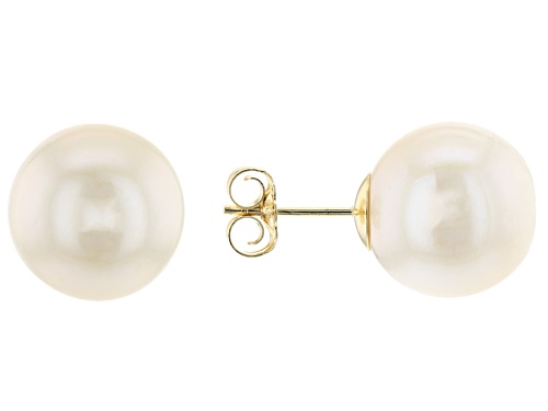 Photo of 11-12mm White Cultured Freshwater Pearl 14k Yellow Gold Stud Earrings
