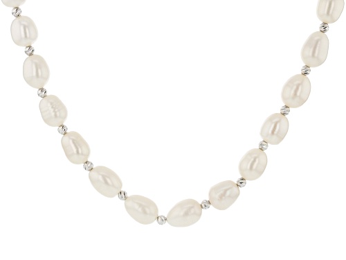 Photo of 10.5-11.5mm White Cultured Freshwater Pearl Rhodium Over Sterling Silver 18 Inch Necklace - Size 18