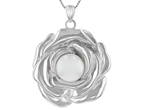 Photo of 8-9mm White Cultured Freshwater Pearl Rhodium Over Sterling Silver Pendant With Chain