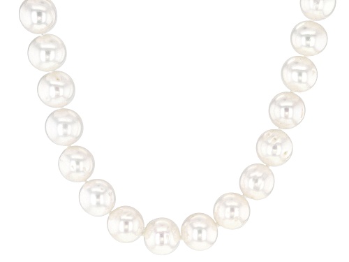 8-10mm White Cultured Freshwater Pearl Rhodium Over Sterling Silver 18 Inch Strand Necklace - Size 18