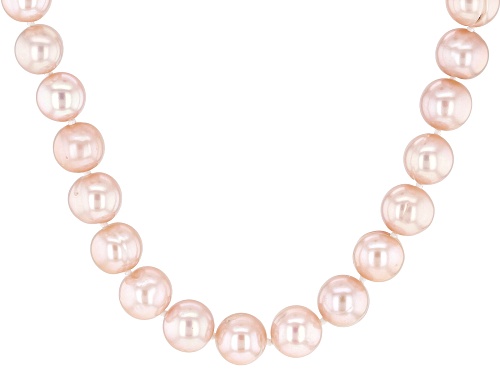8-10mm Peach Cultured Freshwater Pearl Rhodium Over Sterling Silver 18 Inch Strand Necklace - Size 18