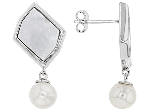 Photo of 6-7mm White Cultured Freshwater Pearl & Mother-of-Pearl Rhodium Over Sterling Silver Earrings