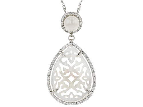 Photo of 6-7mm Cultured Freshwater Pearl, Mother-of-Pearl, & Bella Luce® Rhodium Over Sterling Silver Pendant