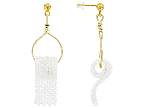 Pearl Simulant Gold Tone Over Sterling Silver Drop Earrings
