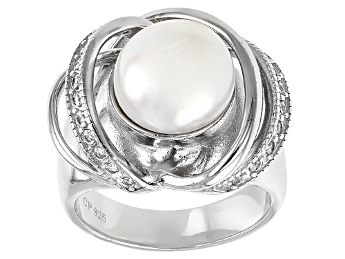 Photo of 10-11mm White Cultured Freshwater Pearl & Bella Luce® Rhodium Over Sterling Silver Ring - Size 10