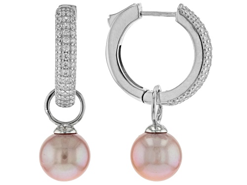 11-12mm Pink Cultured Kasumiga Pearl & Bella Luce(R) 1.35ctw Rhodium Over Silver Earrings