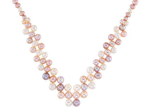 Photo of 4-7mm Multi-Color Cultured Freshwater Pearl Rhodium Over Sterling Silver 18 Inch Necklace - Size 18