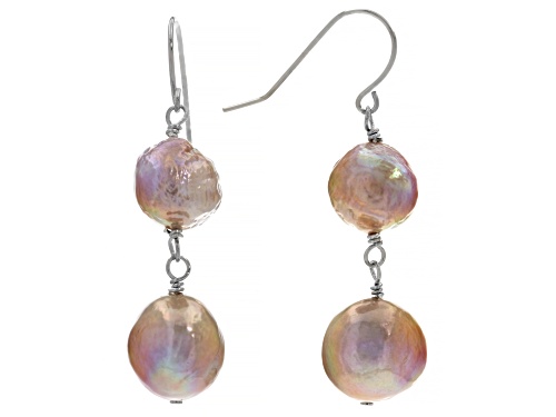 Genusis™ 10-12mm Pink Cultured Freshwater Pearl Rhodium Over Sterling Silver Drop Earrings