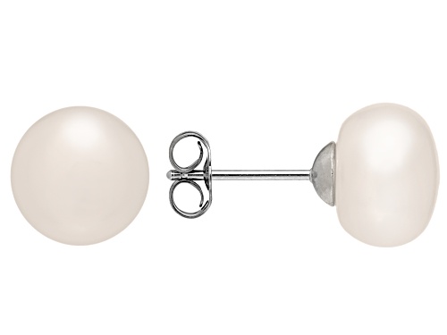 Photo of 11-12mm Peach Cultured Freshwater Pearl Rhodium Over Sterling Silver Stud Earrings