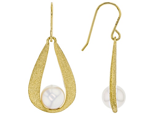 Photo of 8mm White Cultured Japanese Akoya Pearl 18k Yellow Gold Over Sterling Silver Earrings