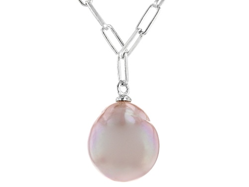 Genusis™ 12mm Pink Cultured Freshwater Pearl Rhodium Over Sterling Silver 22 Inch Necklace - Size 22