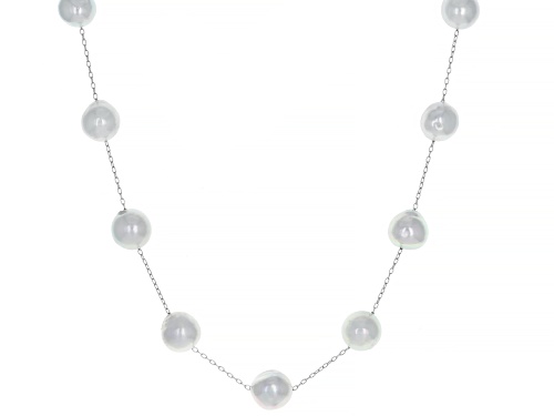 Photo of 8-8.5mm Platinum Cultured Japanese Akoya Pearl Rhodium Over Sterling Silver 18 Inch Necklace - Size 18