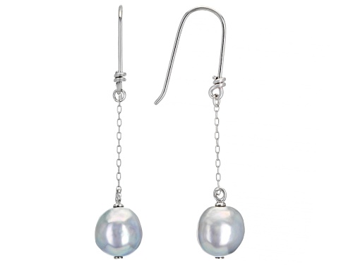 Photo of 8-8.5mm Platinum Cultured Japanese Akoya Pearl Rhodium Over Sterling Silver Dangle Earrings