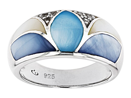 Blue & White South Sea Mother-of-Pearl Rhodium Over Sterling Silver Ring - Size 7