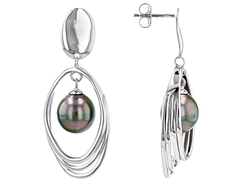 Photo of 9-10mm Cultured Tahitian Pearl Rhodium Over Sterling Silver Earrings
