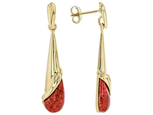 Photo of Red Sponge Coral 18k Yellow Gold Over Sterling Silver Earrings
