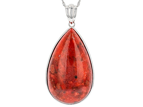 Photo of 23x39mm Red Sponge Coral Rhodium Over Sterling Silver Pendant With Chain