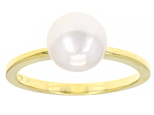 Photo of 8mm White Cultured Japanese Akoya Pearl 18k Yellow Gold Over Sterling Silver Ring - Size 10