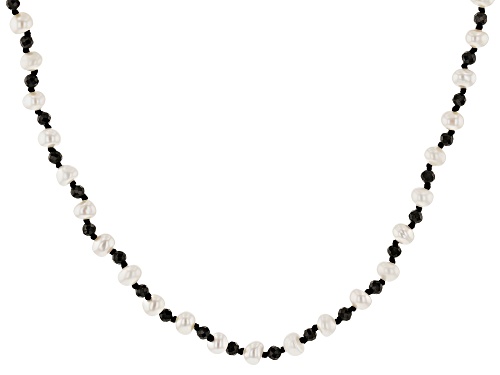 Photo of 5.5-6mm White Cultured Freshwater Pearl & Black Spinel 48 Inch Endless Necklace - Size 48
