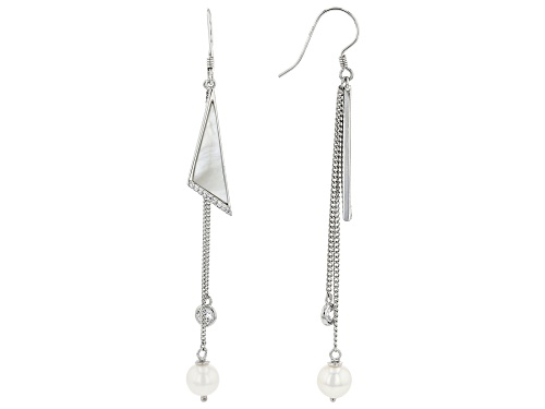 Photo of 6-7mm White Cultured Freshwater Pearl, Mother-of-Pearl, & Bella Luce® Rhodium Over Silver Earrings