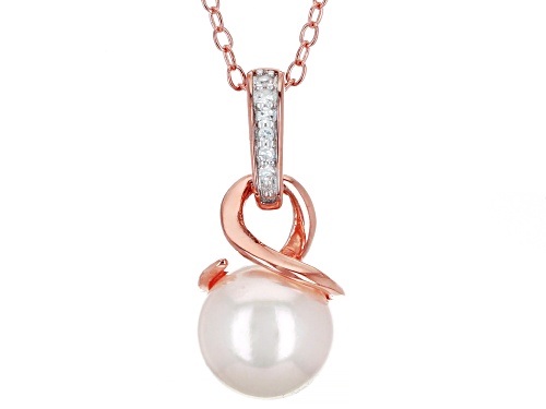 Photo of 8-8.5mm White Cultured Japanese Akoya Pearl With Diamond Accent 18k Rose Gold Over Silver Pendant