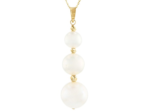 6-10.5mm White Cultured Freshwater Pearl 14k Yellow Gold Pendant With 16 Inch Chain