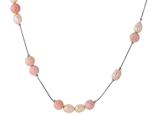 Photo of 9-10mm Pink Cultured Freshwater Pearl & 10mm Pink Conch Shell Rhodium Over Sterling Silver Necklace - Size 18