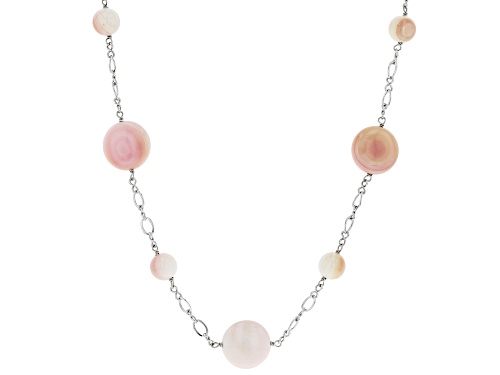 7-15mm Pink Conch Shell Rhodium Over Sterling Silver 36 Inch Necklace - Size 36