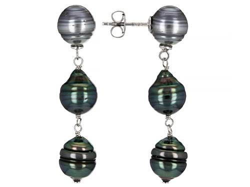 8mm Cultured Tahitian Pearl Rhodium Over Sterling Silver Dangle Earrings