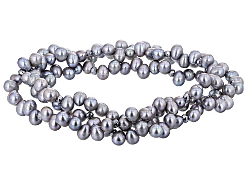 Photo of 4-5mm Platinum Cultured Freshwater Pearl With Hematine Stretch Bracelet Set Of 3