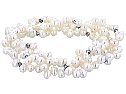 4-5mm White Cultured Freshwater Pearl With Hematine Stretch Bracelet Set Of 3