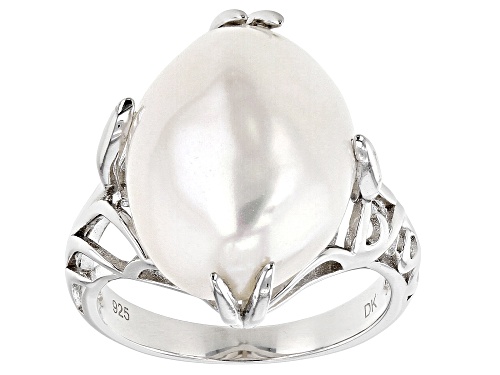12mm White Cultured Freshwater Pearl Rhodium Over Sterling Silver Ring - Size 11