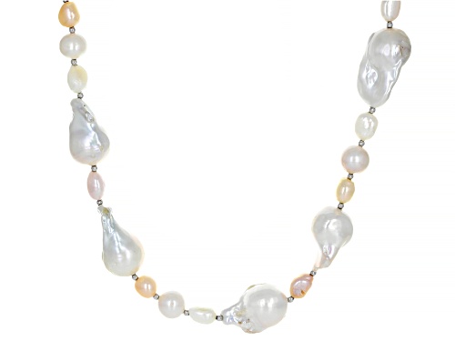 Genusis™ 13-16mm & 6-9mm Multi-Color Cultured Freshwater Pearl Rhodium Over Silver 54 Inch Necklace - Size 54