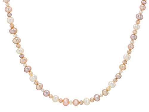 Photo of 3-4mm & 6-7mm Multi-Color Cultured Freshwater Pearl Rhodium Over Sterling Silver 18 Inch Necklace - Size 18