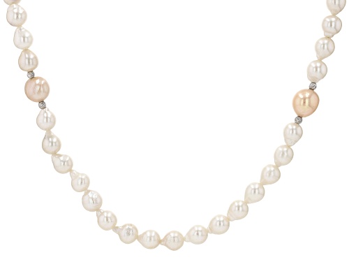 Photo of 7-8mm & 9-11mm Peach & White Cultured Freshwater Pearl Rhodium Over Silver 32 Inch Necklace - Size 32