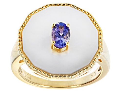 White Mother-Of-Pearl With Tanzanite 18k Yellow Gold Over Sterling Silver Ring - Size 7