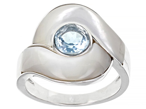 White Mother-Of-Pearl With Sky Blue Topaz Rhodium Over Sterling Silver Ring - Size 12