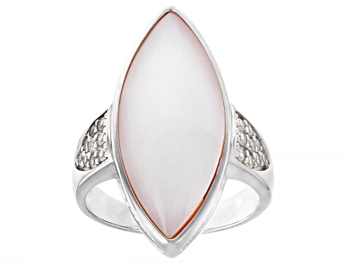 Pink South Sea Mother-Of-Pearl & White Zircon Rhodium Over Sterling Silver Ring - Size 7